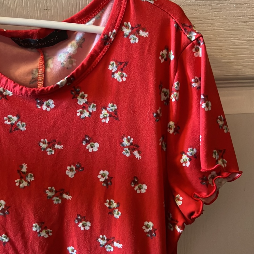 Vintage style red floral short dresss